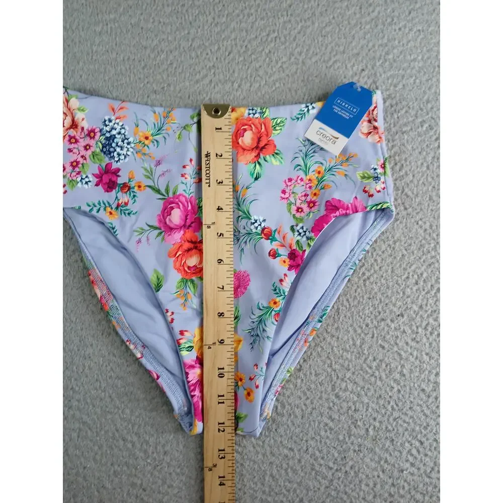 Lands' End Swim Bottoms Womens 4 Purple Floral High Rise Bikini Beach Pool NWT